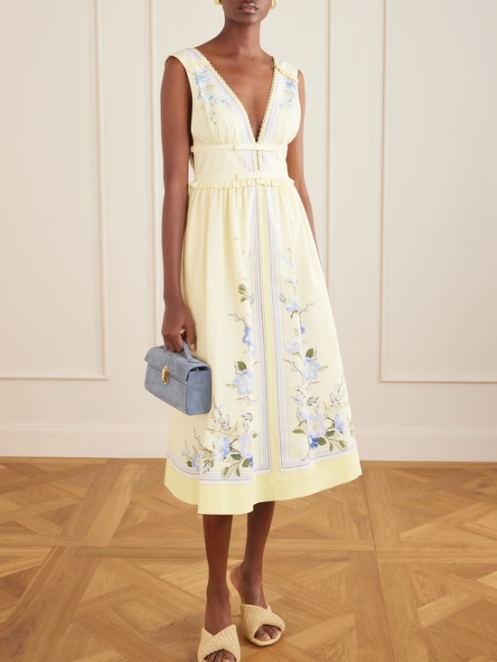 Self-Portrait Dresses & Skirts - NWOT Self-Portrait YELLOW FLORAL COTTON MIDI DRESS